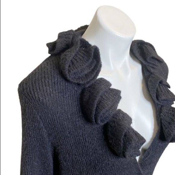 Soft Surroundings black alpaca blend rosette cardigan sweater size M - Picture 3 of 16